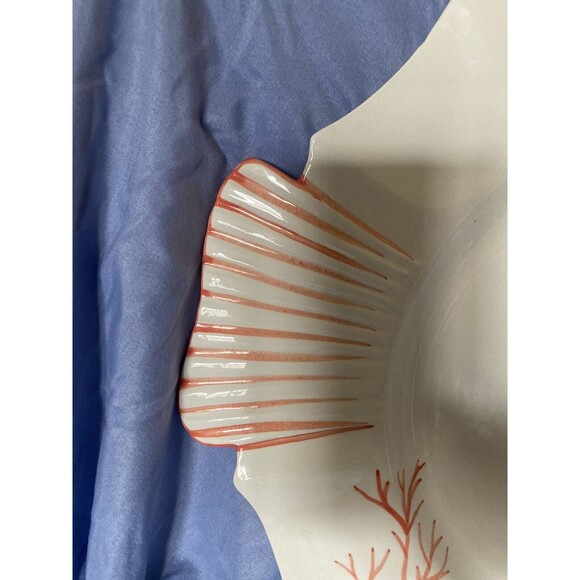 Vintage Zanolli Hand Painted  Bot Fish Platter Made in Italy 15" White Coral - Picture 8 of 10